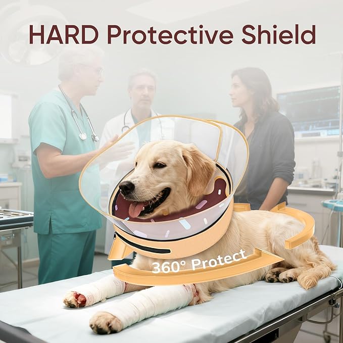 Raised Inflatable Dog Cone After Surgery - Adjustable Recovery Donut Collar with Neck Strap and Removable Anti-Licking Shield - Soft Dog Cone Alternative for Small Medium Large Dogs (DonutBrown,XXL)