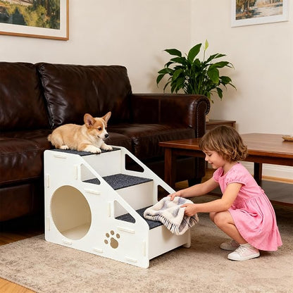 Dog Steps - 4-Step Non-Slip Pet Stairs | Puppy House Ladder, Dog Ramp, Foldable Lightweight Design for Easy Storage, Perfect for Small, Medium, and Large Dogs, as Well as Cats to Access