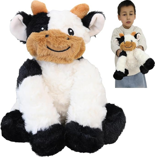 GOOC Kawaii Stuffed Fluffy Dairy Cattle Animal Fluffy Cow Plush Toy Fuzzy Milk Bull Plushies Sitting Cow Doll Gift for Kids or Lover in Birthday Valentine and Christmas 10 Inch