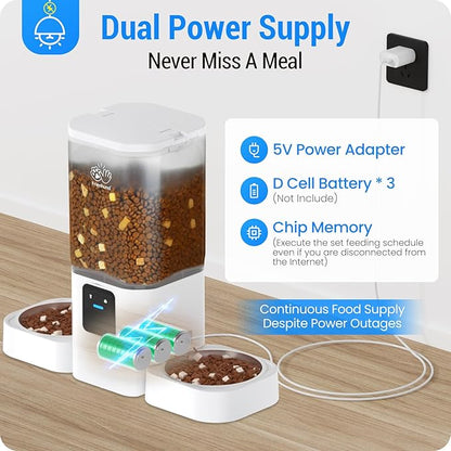 Automatic Cat Feeder 2 Cats with Slow Feed: Dual Automatic Dog Feeder with 5G WiFi, Cat Food Dispenser with APP Control for Multiple Pets, Detachable for Easy Clean, Double Pet Bowl - 29 Cup