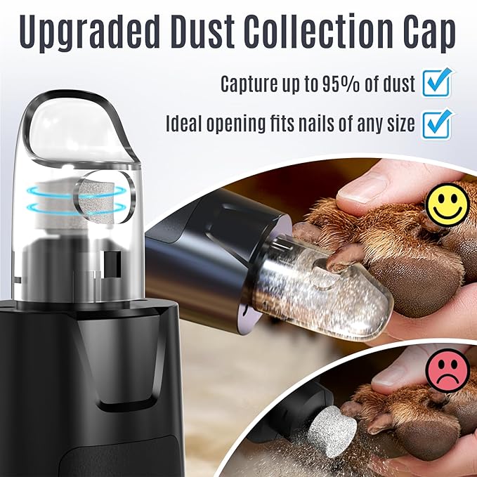 Casfuy New 6-Speed Dog Nail Grinder - 50% More Power Dog Nail Trimmers with 2 LED Lights Quiet 7h Running Time Electric Pet Nail Grinder File Toenail Grinder for Large Medium Small Dogs & Cats (Black)