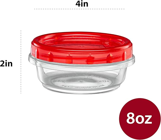 (8 Ounce 10 Pack) Twist cap Containers Clear Bottom With Red Top Screw on Lids Twist Top Food Storage Freezer Containers