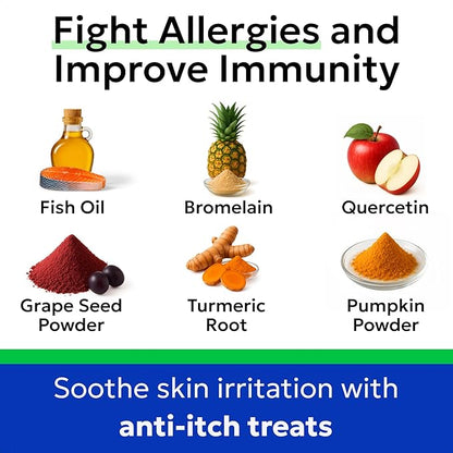 BARK&SPARK Dog Allergy Relief Chews - Anti-Itch Skin & Coat Supplement - Omega 3 Fish Oil - Itchy Skin Relief Treatment Pills - Itching&Paw Licking - Dry Skin&Hot Spots - (60 Immune Treats - Chicken)