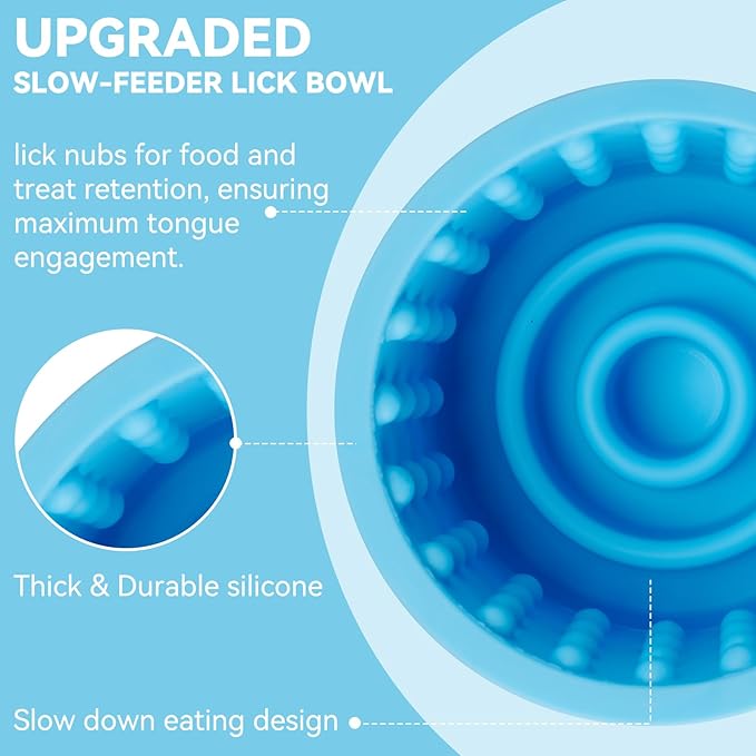 Dog Slow Feeder Lick Bowl, Anxiety Relief Dog Licking Mat Treat Dispenser, Non-Slip Anti-Choking Slow Eating Lick Bowl for Small Medium and Large Breed Dogs, BPA Free Silicone (M-L)