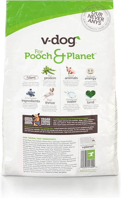 V-dog Vegan Mini Kibble Dry Dog Food (4.5 LB) Small Breed Dogs | Plant-Based Protein with Added Taurine for Sensitive Stomach and Skin | All Natural Made in US