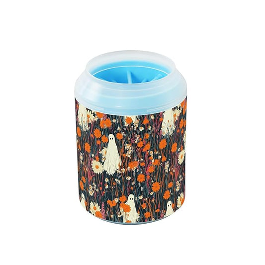 Dog Paw Cleaner Cups for Dogs Pets Foot Washer Paw Scrubber for Medium Small Cats Dogs Cleaning Cup White Ghost Pop Art Wildflower