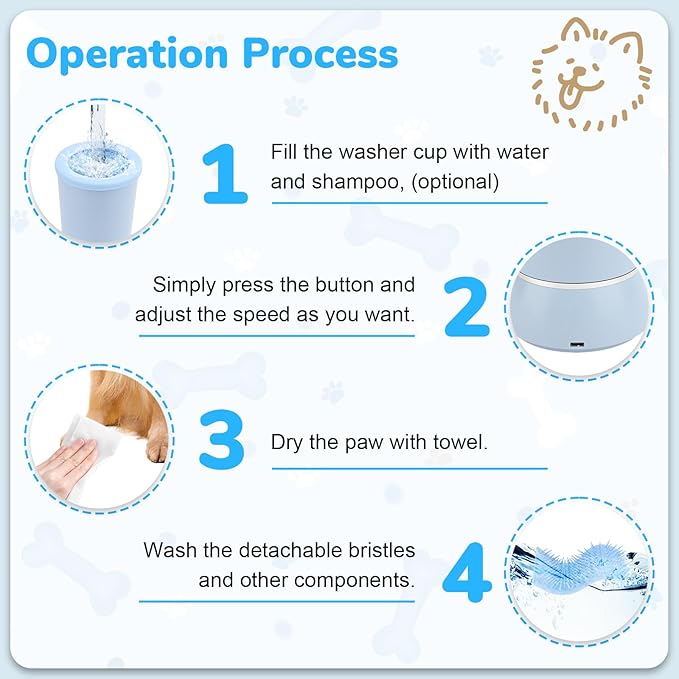 Automatic Dog Paw Cleaner, Dog Paws Washer, Rechargeable Dogs Cleaner, Portable Pet Cleanning Tool for Small to Medium Dogs, Pet Grooming Supplies for Big Cats (Blue)