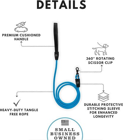 ShawnCo Basecamp Rope Dog Leash- Premium, Durable Pet Leash with Soft Neoprene Padded, Reflective Handle for Small, Medium and Large Dogs (Driftwood, 5 Feet)