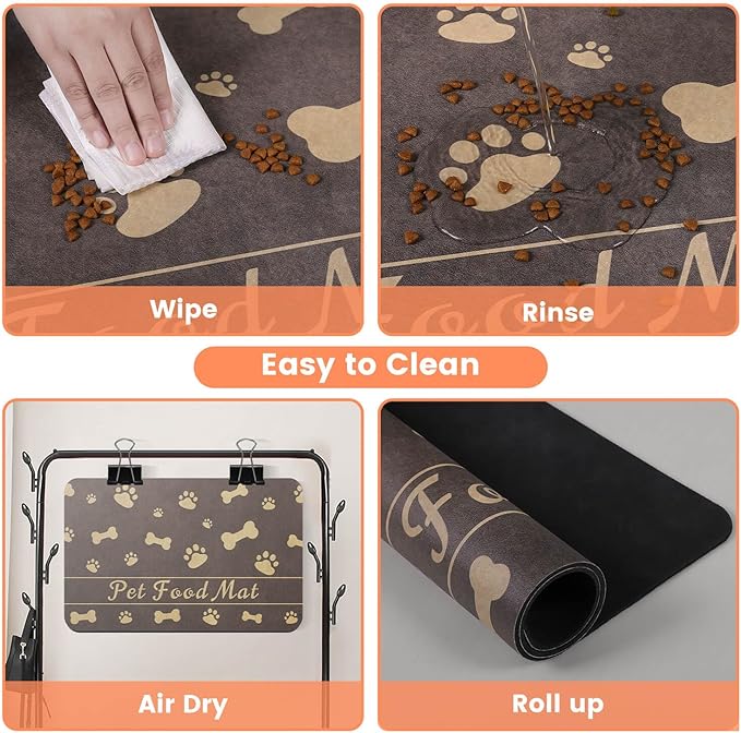 Pet Feeding Mat-Absorbent Pet Placemat for Food and Water Bowl, with Waterproof Rubber Backing, Quick Dry Water Dispenser Mat for Dog and Cat (24"x16", Brown)