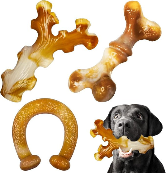 Heavy Duty Chew Toys 3 Pack for Aggressive Chewers - Dog Toys for Large Dogs, Teeth Cleaning & Boredom Relief, Long-Lasting Mental Stimulation Puppy Chews