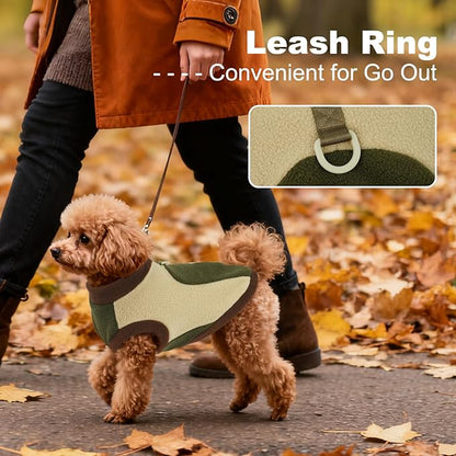Winter Fleece Dog Vest, Soft & Warm, Walking & Hiking,Dogs Sweater with D-Ring for Leash, Stretchy Coats for Winter Fall Spring,Machine Washable,Army Green,Size L