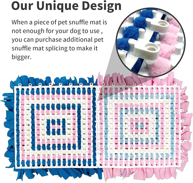 LIVEKEY Pet Snuffle Mat for Dogs, Dog Feeding Mat, Nosework Training Mats for Foraging Instinct Interactive Puzzle Toys (Blue&Pink&White)