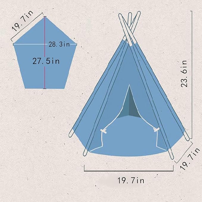 Cat Teepee Tent Bed,Outdoor Indoor Dog House,Portable Washable Pet Tent for Small Dogs with Cushion,Inside Pet Teepee for Small Medium Animals (Blue&White, M)