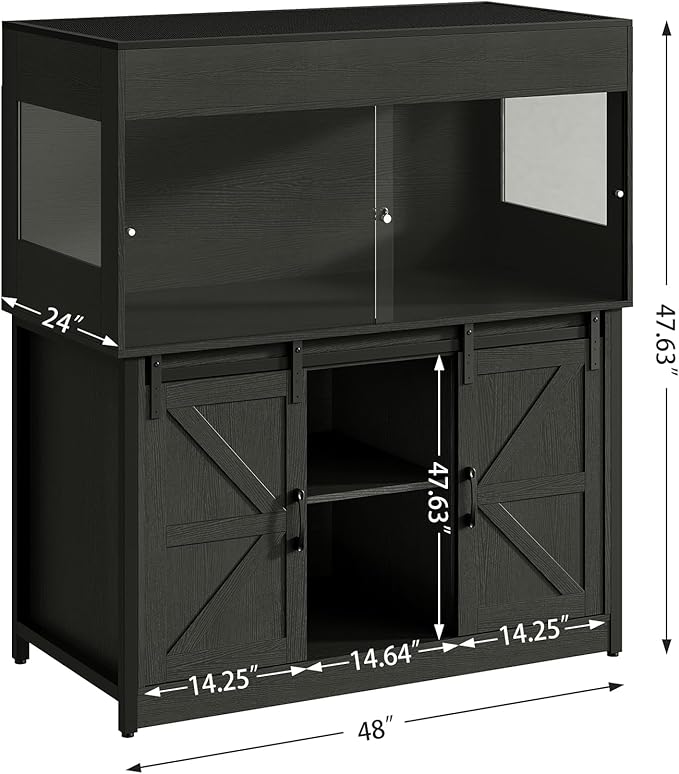 Herture 120 Gallon Reptile Terrarium with Stand, 4x2x2 Bearded Dragon Enclosure for Snakes Lizards, Large Vivarium Tank with Storage Cabinet, Acrylic Doors, Mesh Lid, Power Outlet Black PX04RTBB