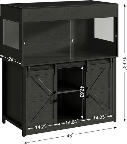 Herture 120 Gallon Reptile Terrarium with Stand, 4x2x2 Bearded Dragon Enclosure for Snakes Lizards, Large Vivarium Tank with Storage Cabinet, Acrylic Doors, Mesh Lid, Power Outlet Black PX04RTBB