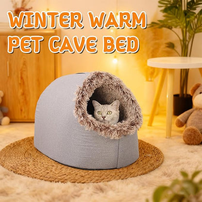 Winter Warm Pet Cave Bed, 2026 New Winter Cozy Cat Tent for Indoor, Soft Plush Cozy Indoor Nest with Non-Slip Bottom for Small Medium Dogs, Cats (Dark Gray, L, 20 * 16 * 15inches)
