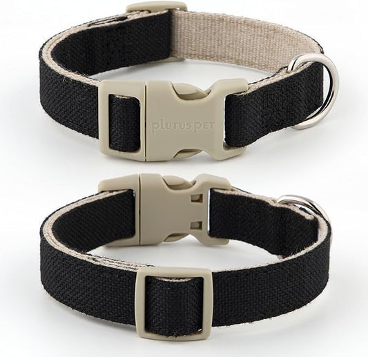 Plutus Pet Cotton Hemp Dog Collar and Leash Set, Adjustable Collar for Small, Medium, and Large Dogs, Heavy Duty and Soft on Skin, Black, M