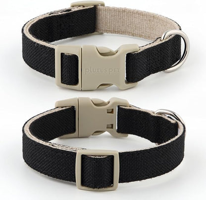 Plutus Pet Cotton Hemp Dog Collar and Leash Set, Adjustable Collar for Small, Medium, and Large Dogs, Heavy Duty and Soft on Skin, Black, XL