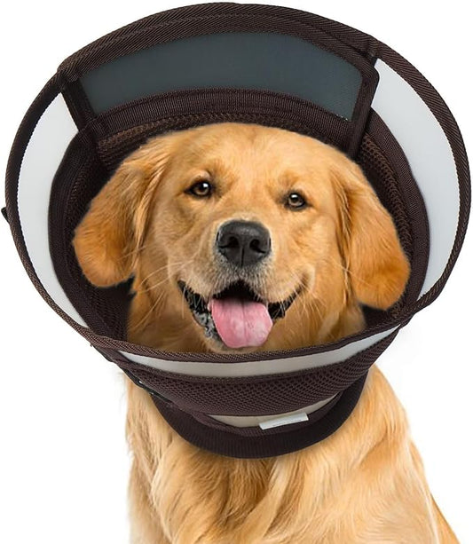 Soft Dog Cone for Dogs After Surgery,Foldable Dog's Cone Collar,Adjustable E Collar Alternative to Stop Licking,Pet Cones for Dog,Doggy Surgery Collar,Dogs Recovery Collars & Cones,Brown,XL