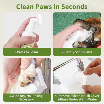 Pet Paw Cleaner for Dogs（5.0 fl oz）- No-Rinse Foam Pet Paw Washer with Silicone Brush Head for Puppy, Small, Medium,Large Dogs and XL Breed,Clean Muddy Paws,PH Balanced Foaming Dog Foot Washer