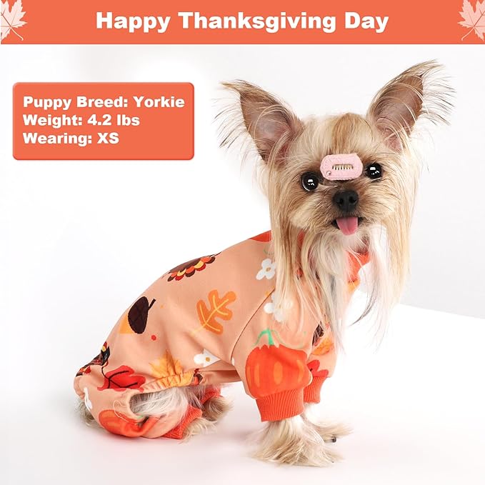 Thanksgiving Dog Outfit Turkey Pumpkin Dog Pajamas Doggie Pjs Pet Jumpsuit Puppy Thanksgiving Clothes Costume Fall Winter Doggy Clothes for Small Dogs Boy Girl, Cat Onesies, Orange, XXS