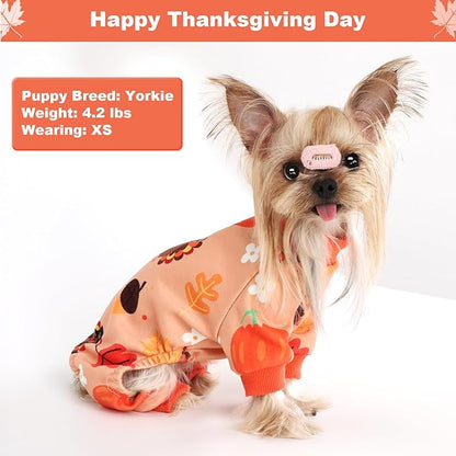 Thanksgiving Dog Outfit Turkey Pumpkin Dog Pajamas Doggie Pjs Pet Jumpsuit Puppy Thanksgiving Clothes Costume Fall Winter Doggy Clothes for Small Dogs Boy Girl, Cat Onesies, Orange, XXS
