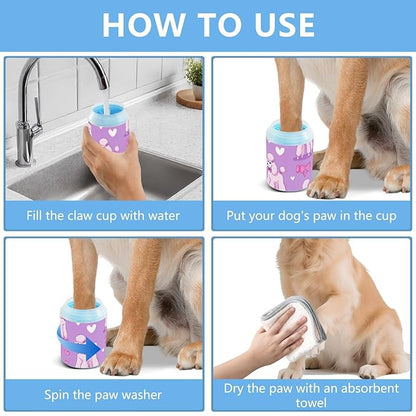 Dog Paw Cleaner Mudbuster Dog Foot Washer for Small Medium Large Dogs Cats Premium Pet Supplies Purple Cute Poodles Hearts Rainbows Ribbons