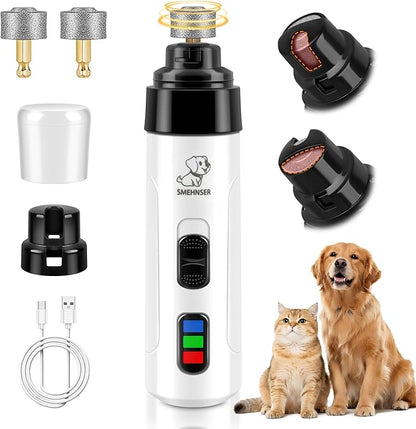 Silent Dog Nail Grinder, Cordless Grooming Pro Nail Grinder, USB Rechargeable Pet Nail Grinder, Painless Paws Grooming for Small Medium Large Dogs & Cats (2 Replacement Heads)