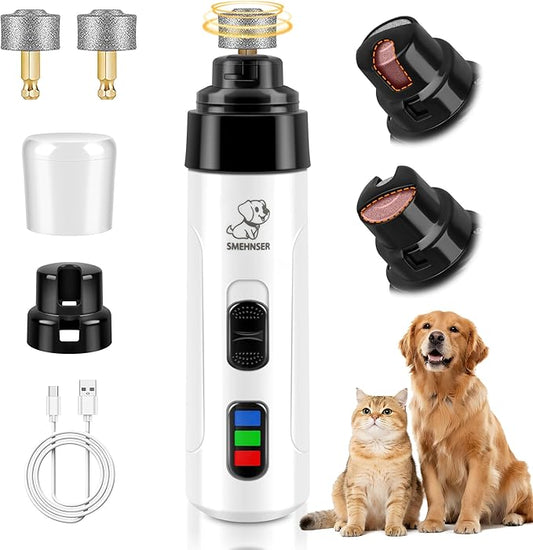 Silent Dog Nail Grinder, Cordless Grooming Pro Nail Grinder, USB Rechargeable Pet Nail Grinder, Painless Paws Grooming for Small Medium Large Dogs & Cats (2 Replacement Heads)