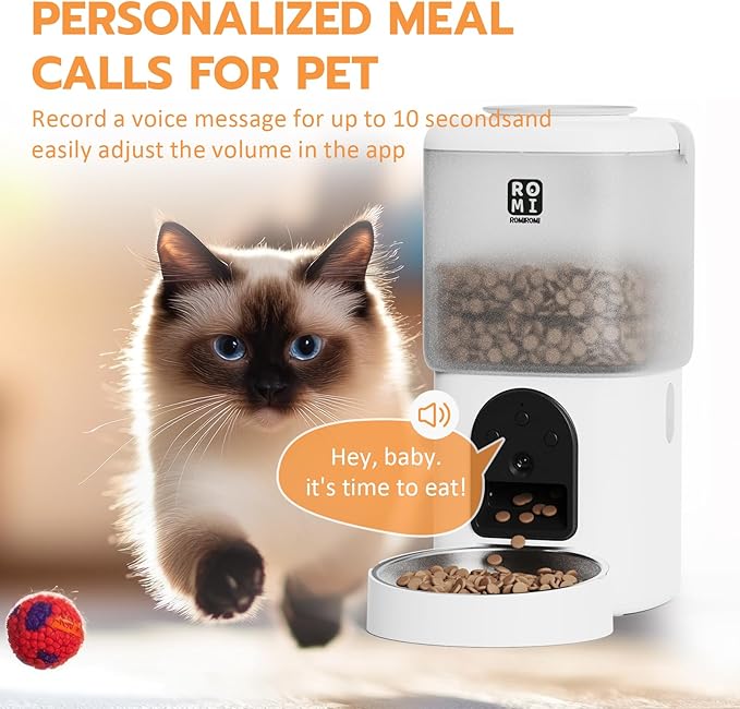 Romiromi 7L 2-in-1 Automatic Cat Feeder with Camera and Water Fountain Dispenser 1080P HD Video 2.4G&5G WiFi Timed Auto Feeder with APP Control,Multiple Cats, Detachable for Easy Clean-White