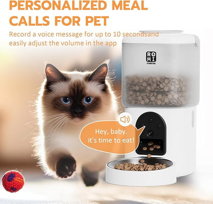 Romiromi 7L 2-in-1 Automatic Cat Feeder with Camera and Water Fountain Dispenser 1080P HD Video 2.4G&5G WiFi Timed Auto Feeder with APP Control,Multiple Cats, Detachable for Easy Clean-White