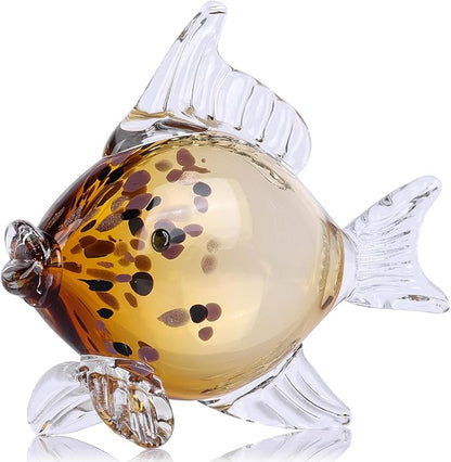 LCCCK Large Hand Blown Glass Fish Figurines, Aquarium Sea Glass Art, Fish Statue Sculpture Modern Coastal Accent - for Beach Knick Knacks, Coffee Tables, Nautical Offices Centerpiece (Gold)