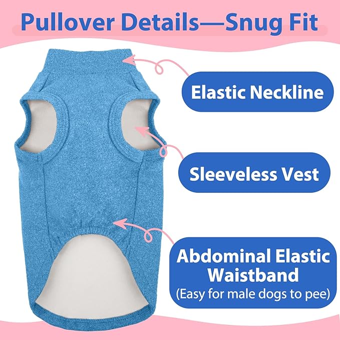 Dog Sweater Fleece - Blue, XS - Stretchable Sleeveless Vest | Warm Lightweight Sweatershirt, Pullover Design for Puppy,Chihuahua Clothes,Autumn/Winter Outdoor Clothing
