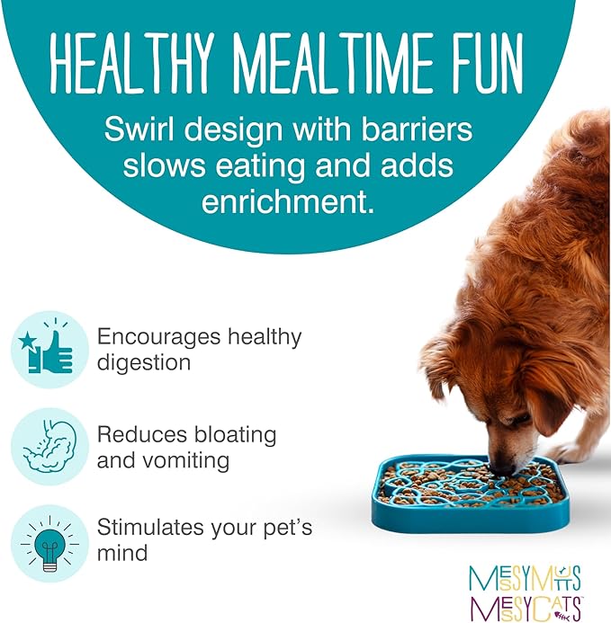 Messy Mutts Interactive Square Slow Feeder | Blue (8 Cup) | 11” x 11” Square Puzzle Slow Feeder for Dogs | Enrichment Food Dish for Slow Eating, Bloating