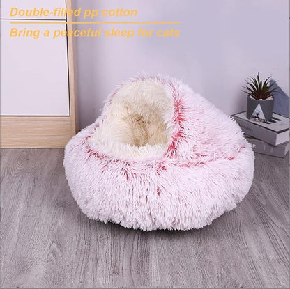 YUDANSI Cat Bed Hooded for Indoor Cats, Dog Bed with Large Covered Hood for Small Dogs Cats Puppy Kitty, Anti Anxiety Donut Cuddler, Anti Slip Plush Faux Fur Enclosed Pet Nest (Washable)(Pink-20inch)