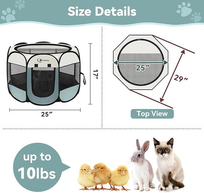 Dog Cat Playpen, Puppy Pet Playpen Indoor for Small Dog Crate Tent Cage Outdoor, Portable Pop Up Dogs Enclosure Kennel with Carrying Case for Dogs/Cats/Rabbits, (Grey, Small
