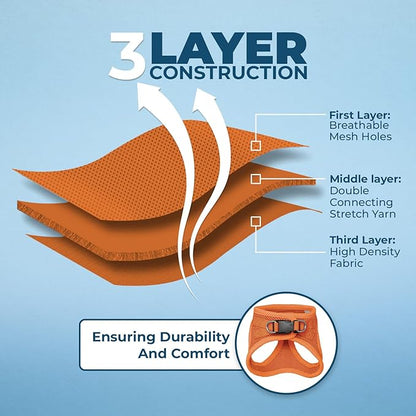 Voyager Step-in Air All Weather Mesh Harness and Reflective Dog 5 ft Leash Combo with Neoprene Handle, for Small, Medium and Large Breed Puppies by Best Pet Supplies - Set (Orange), XL