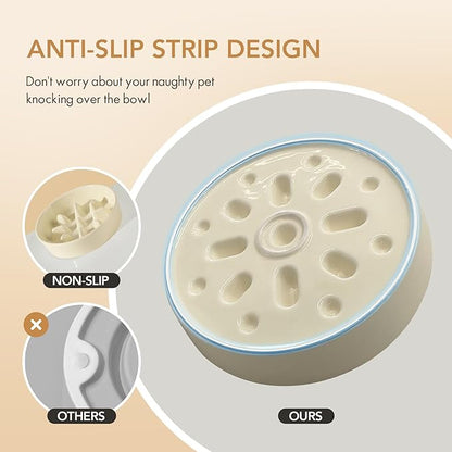 Ceramic 0.9 Cup Dog Bowl Slow Feeder, 6.1inch Slow Pet Food Dish for Small Dog and Cat, Stop Bloat, Preventing Choking(Single Bowl, Beige)