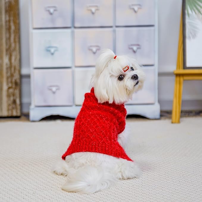 Turtleneck Small Dog Sweaters - Classic Cable Knitwear Winter Coat for Small Medium Dogs Male Female Puppy Dog Cold Weather Clothes Girls Boys, Red, S