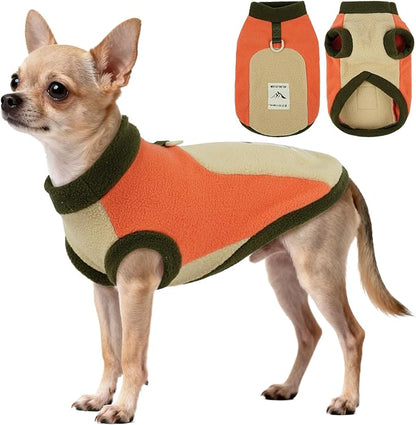 Cozy Dog Fleece Jacket,Winter Warm Puppy Pullover with D-Ring, Sleeveless & Soft Stretch Vest for Small Dogs Running,Jogging,Hiking,Cold Weather Hoodie,Machine Washable,Orange,Size S