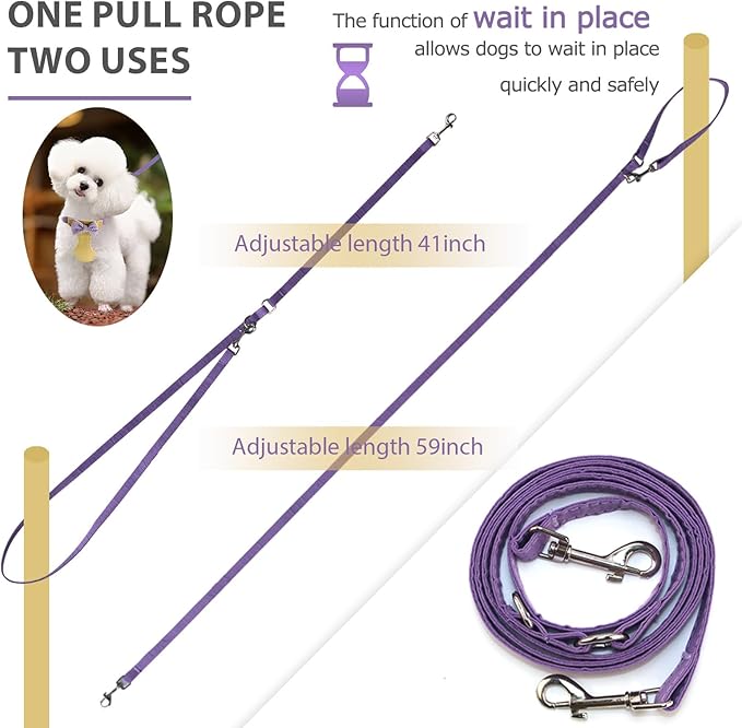 Small Dog Harness with Leash and Bow Tie, Cute Breathable Puppy Harness Easy for Walking, No Pull No Choke Escape Proof Pet Harness, Yellow & Purple XS