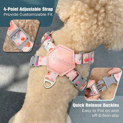 Pawaboo Small Dog Harness and Leash Set, Puppy Harness X-Frame No Pull No Choke, Dog Vest Harnesses Adjustable for Small Medium Sized Dogs,Soft Breathable Pet Harnesses for Walking, S, Pink Flowers