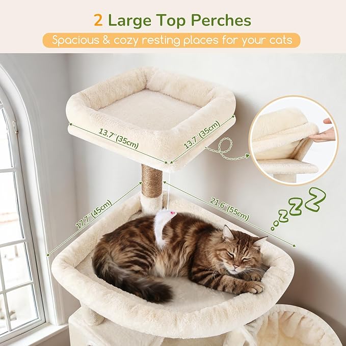 Globlazer Extra Large Cat Tree Tower, 82in Tall Heavy Duty Cat Tree for Indoor Cats Large Adult Big Cat Tower with 8 Scratching Posts, 2 Cat Condos, 2 Top Perches, 3 Hanging Baskets, S82, Beige