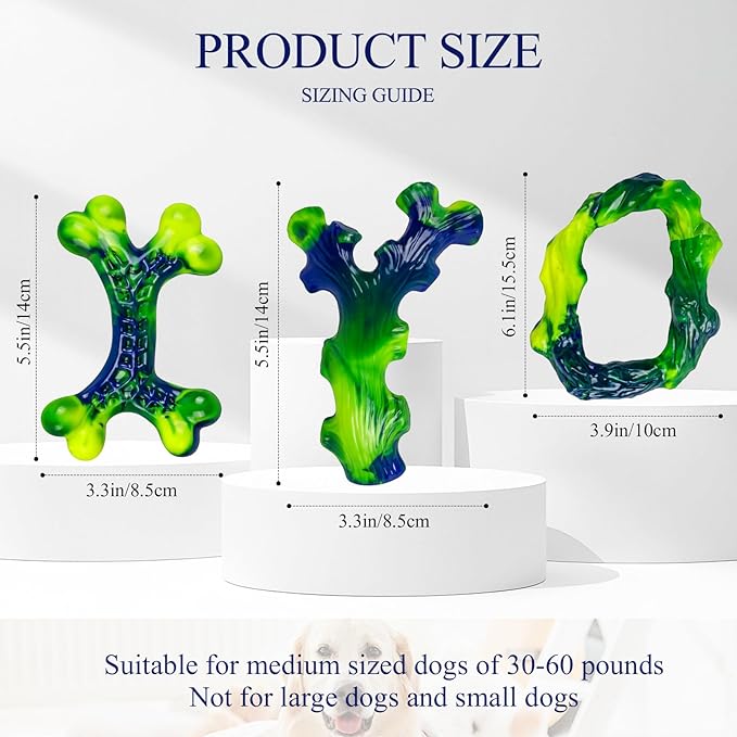 Frienhund 3-Pack Indestructible Nylon Dog Chew Toys for Aggressive Chewers - Long-Lasting Durable Bone-Shaped Toys, Large Breed Dogs, Tough Puppy Teeth Enrichment