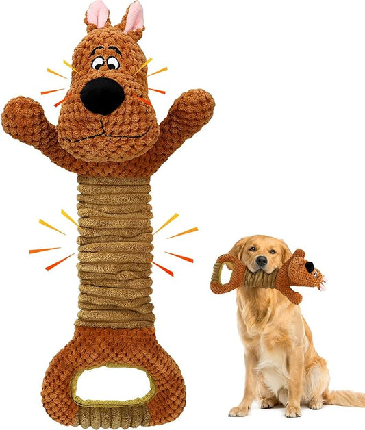 Squeak Plush Dog Toys Interactive Tug of War Puppy Toys with Crinkle Paper, Large Dog Chew Toy Pull Pet Toy for Small, Medium and Large Dogs