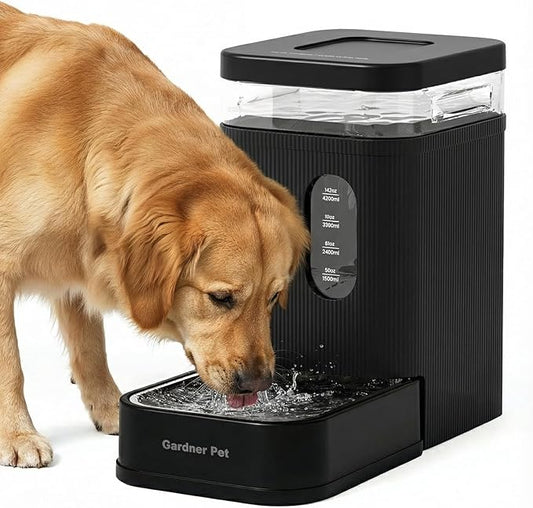 Gardner Pet 1.7 Gallon Automatic Dog Water Bowl Dispenser 6.5L Gravity Water Feeder with Stainless Steel Bowl & Maifan Stone Filter, BPA-Free for for Cats and Dogs (Black, 1.7 Gallon)