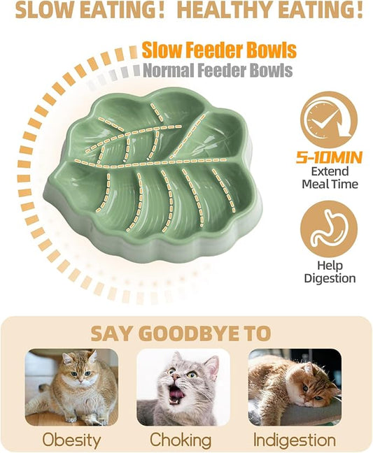 Slow Feeder Dog Bowl, 0.44 Cups Ceramic Dog Food Dish for Fast Eaters Small Breed, Puzzle Bowl for Small Dogs and Cats(Green)