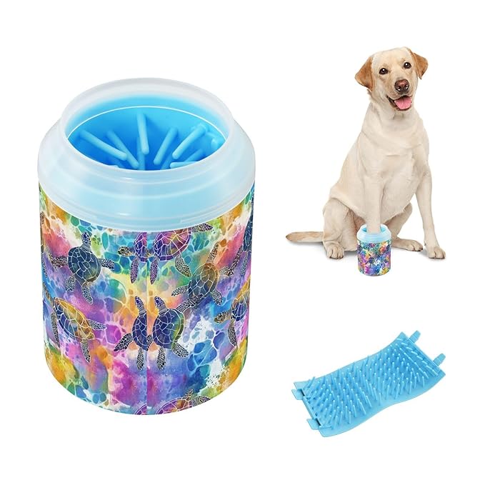 Dog Paw Cleaner Cups for Dogs Pets Foot Washer Paw Scrubber for Medium Small Cats Dogs Cleaning Cup Colorful Watercolor Sea Turtles