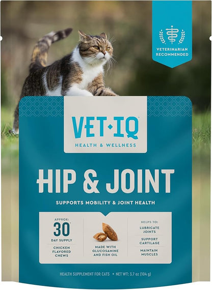 VetIQ Cat Hip & Joint Supplement, Chicken Flavored Cat Supplement with Glucosamine and Green Lipped Mussel for Mobility and Arthritis Support, 3.7oz