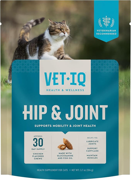 VetIQ Cat Hip & Joint Supplement, Chicken Flavored Cat Supplement with Glucosamine and Green Lipped Mussel for Mobility and Arthritis Support, 3.7oz